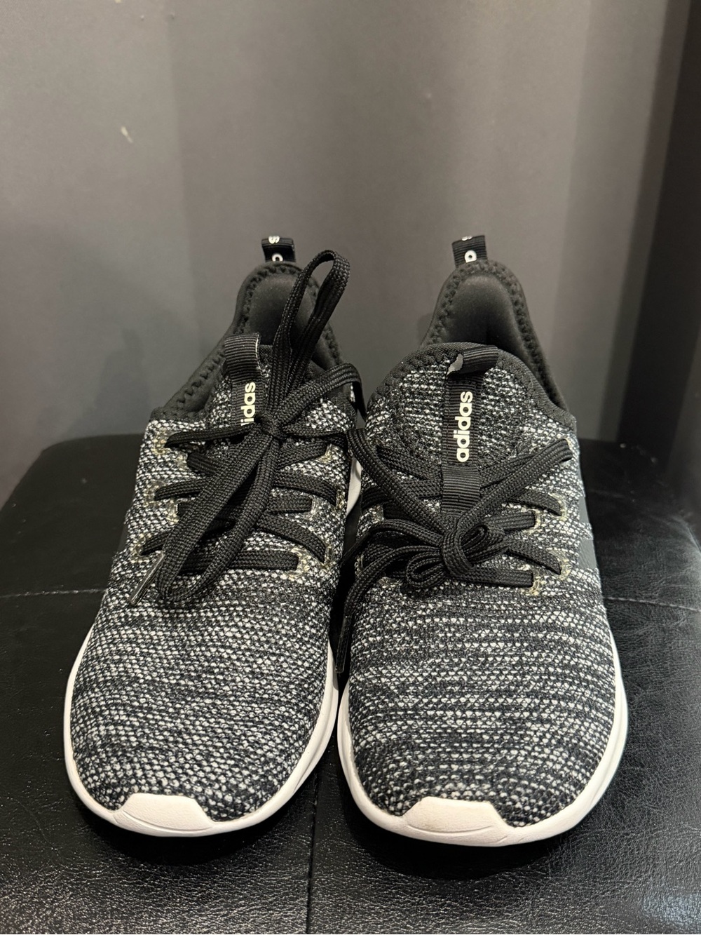 Adidas Cloudfoam Women’s Sneakers Size 6.5 Black White Knit Running Shoes